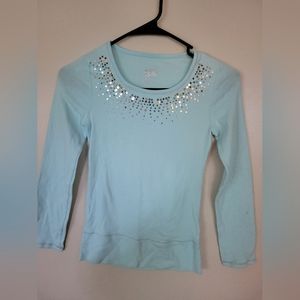 Justice Girls Baby Blue Long Sleeve Sequin Detail Top Size 10